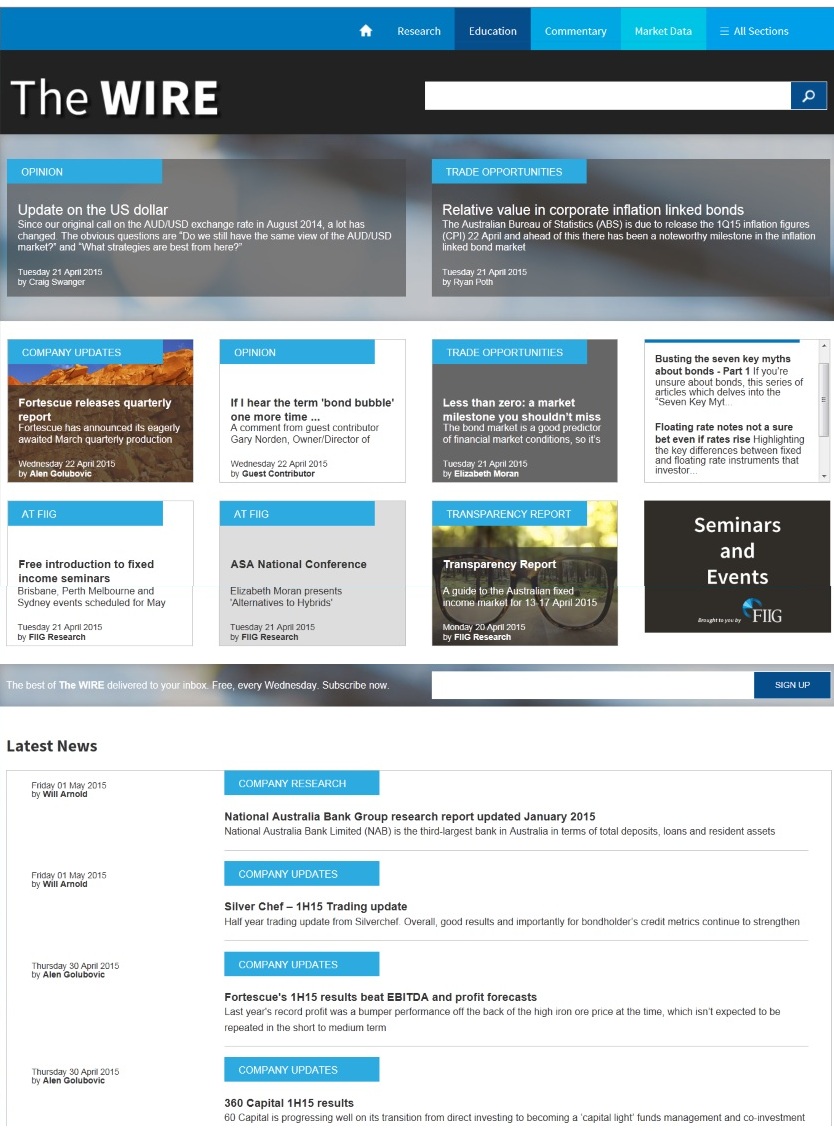 A preview of The WIRE website home page