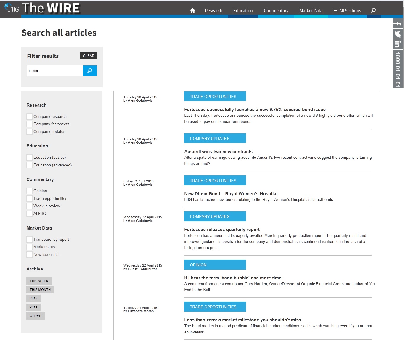 Advanced search and filter function included in the new WIRE website